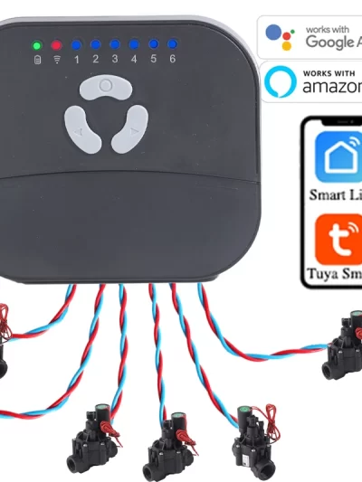 6 Zone WIFI Connect Tuya Smart Home Watering Timer and Garden Irrigation Controller Water solenoid Valve Irrigation Timer System