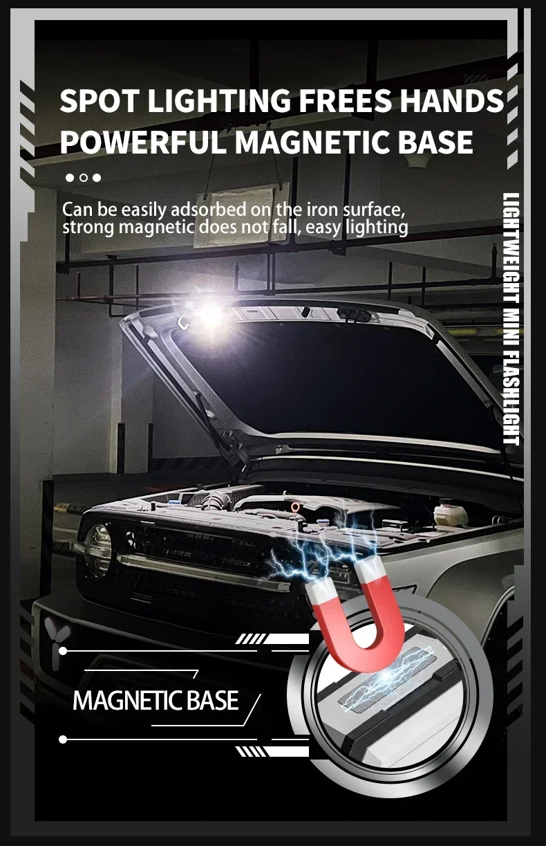 XIWANGFIRE Super Bright Pocket Torch Light LED Multifunctional Linterna Magnetic COB EDC Mini Keychain Flashlight Rechargeable - Image 24