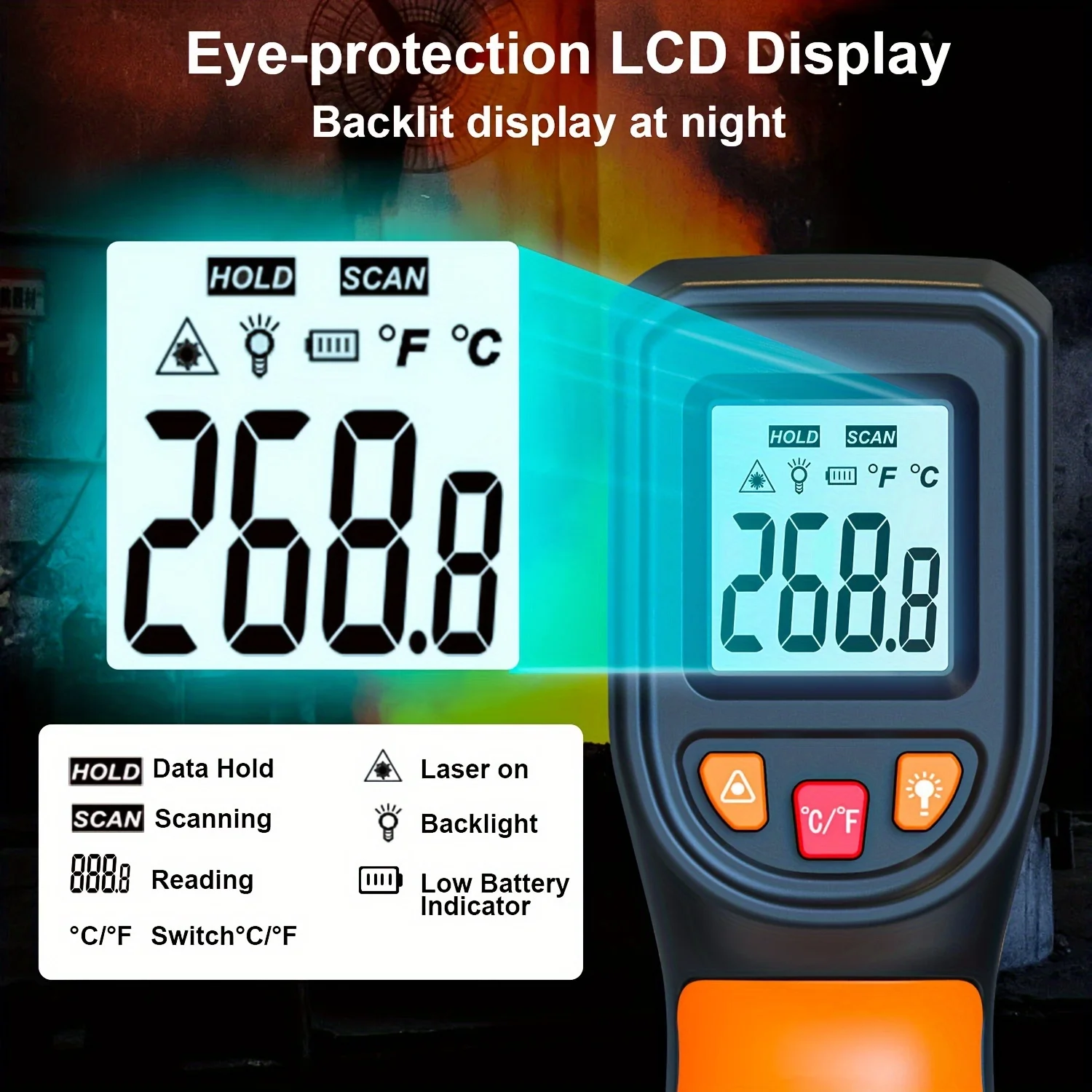 NJTY T600T600A Laser Temperature Gun Infrared Thermometer Sensor Handheld Non-contact IR LCD - Image 3