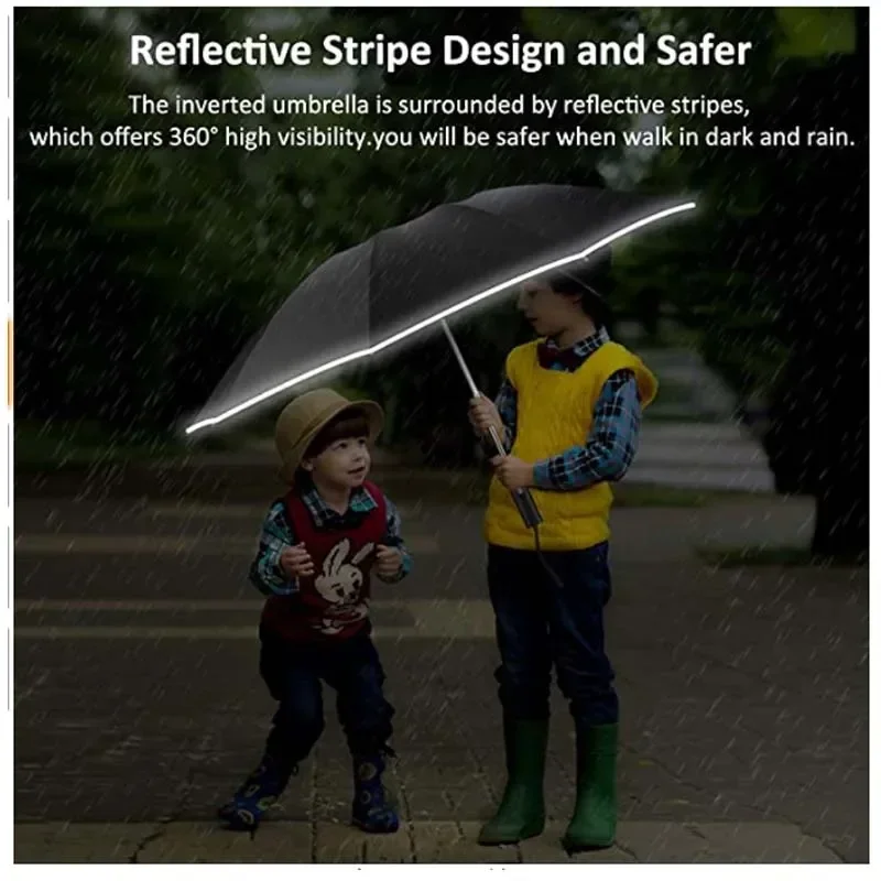 Men Women Umbrella Fully Automatic Reverse Folding Umbrella with Windproof Reflective Stripe UV Umbrellas - Image 5