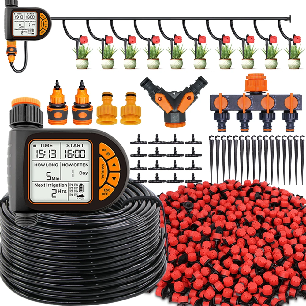 MUCIAKIE 20M Smart Garden Timer Irrigation Set IPX5 Waterproof LCD Automatic Watering Controller Set With Rain Sensor