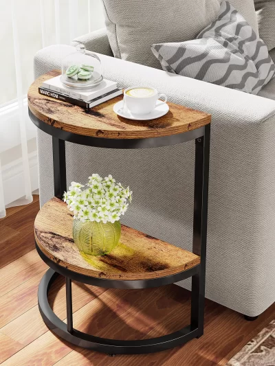 Tribesigns End Table Semi Circle, Small Half Round Side Table with Storage Shelf