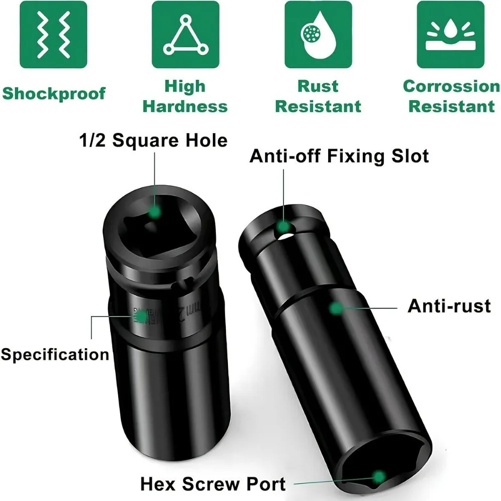 1/2Inch Drive 6-Point Impact Socket Set Drive Metric Wrench Socket Deep Impact Socket - Image 4