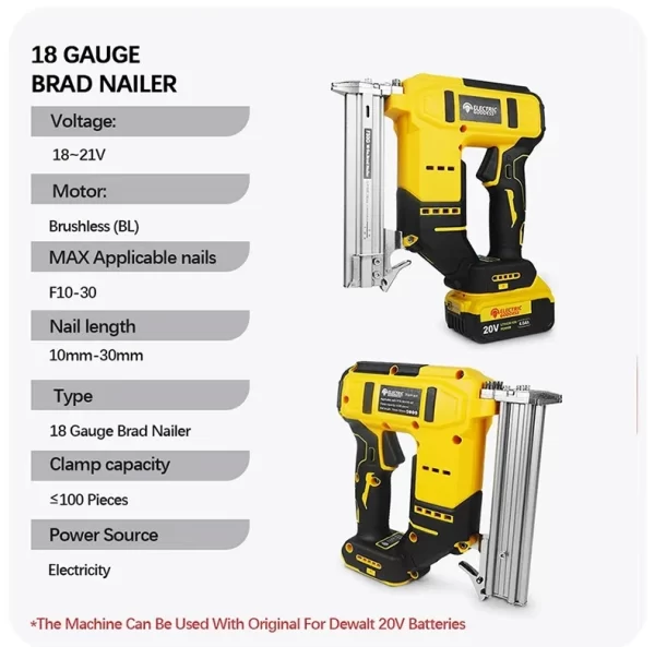 10-30mm Brushless Electric Nail Gun Depth Adjustment Nailer Stapler Cordless Stapler Framing For Dewalt 20V Battery Pin - Image 8