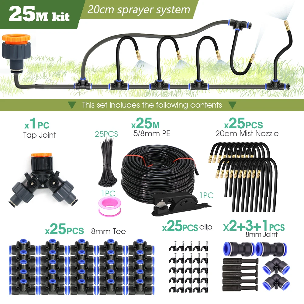 30M-5M DIY Free Bending Universal Sprayer Kit 8mm Hose Patio Misting Cooling System for Garden Plant Fogging - Image 9