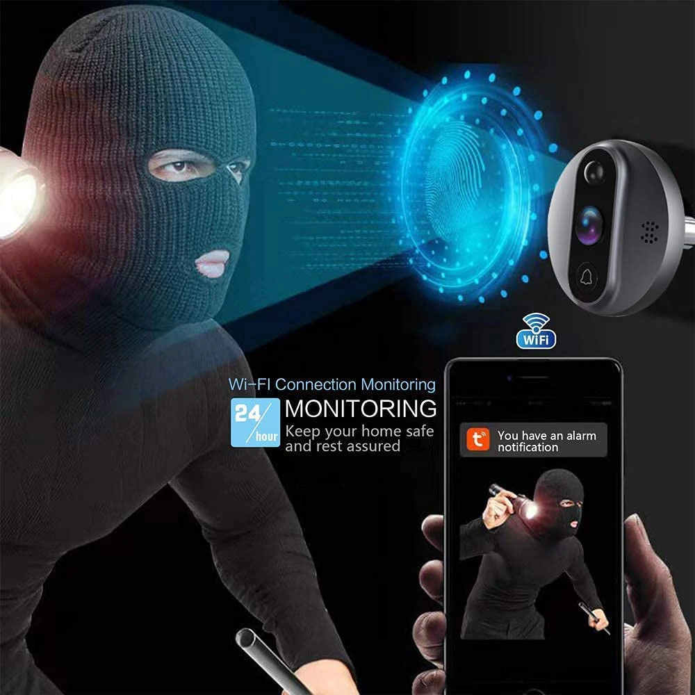 3MP Smart Life Tuya 1080P WiFi Door Bell Eye Peephole Camera 5000mAh Battery PIR Motion Detector IR Alexa Google Digital Viewer - Image 5