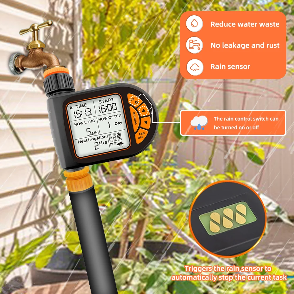 MUCIAKIE 20M Smart Garden Timer Irrigation Set IPX5 Waterproof LCD Automatic Watering Controller Set With Rain Sensor - Image 3