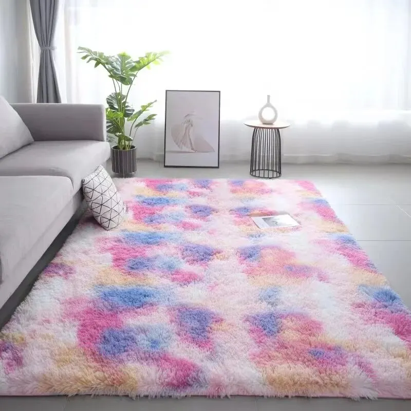 VIKAMA Silk Wool Rugs Children's Room Living Room Bedroom Tie-Dye Non-Slip Washable - Image 2