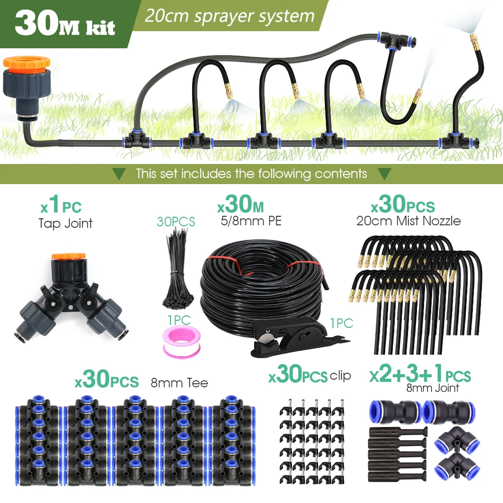 30M-5M DIY Free Bending Universal Sprayer Kit 8mm Hose Patio Misting Cooling System for Garden Plant Fogging - Image 10