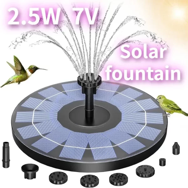 1W/1.5W/2.5W Outdoor Solar Fountain Suitable for Garden Pond Solar Fountain Pump Kit with 6 Nozzles