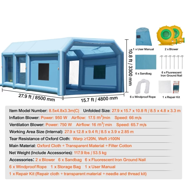 SucceBuy Inflatable Paint Booth Inflatable Spray Booth with Powerful Blowers and Air Filter System - Image 27
