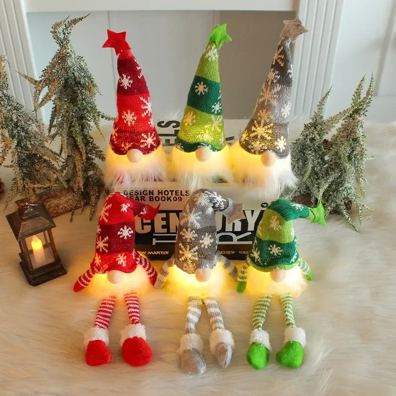 Christmas Faceless Doll Gnome Ornaments LED Light Plush Knitting Crafts Tree Pendant Christmas Decorations - Image 3