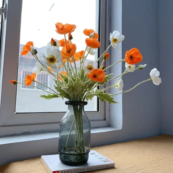 Artificial Flowers Fake Poppy Silk Flowers Long Stem Housewarming - Image 38