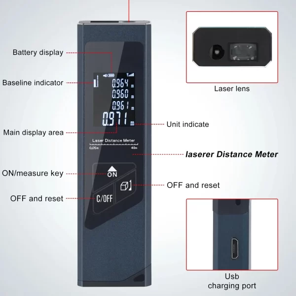 Mini Laser Rangefinder Digital Tape Measure Laser Ruler USB Charge Aluminum Alloy Fuselage Portable Digital Laser Distance Meter - Image 3