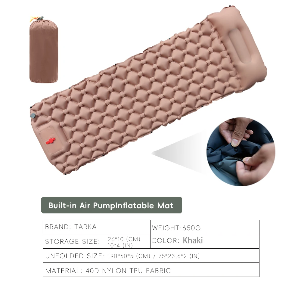 TARKA Inflatable Camping Mats Air Cushion With Pillow Outdoor Tourist Sleeping Pad Self-Inflating - Image 12