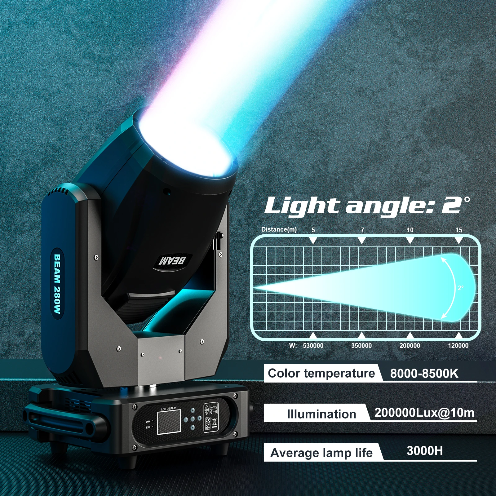 U'King 280W Beam Moving Head Light DMX512 16CH Rainbow Effect Pattern Light 10R 3in1 LED Stage Light - Image 4