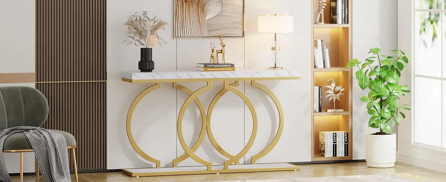 Tribesigns Gold Console Table, 55 inch Faux Marble Entryway Table Narrow Long Sofa Table - Image 11