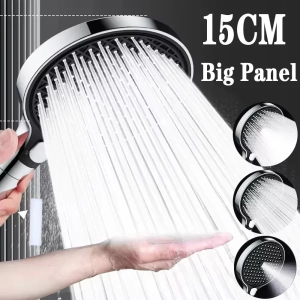 15CM Big Panel High Pressure Shower Head With Filter 3 Modes Large Flow Spray Nozzle Rainfall Shower