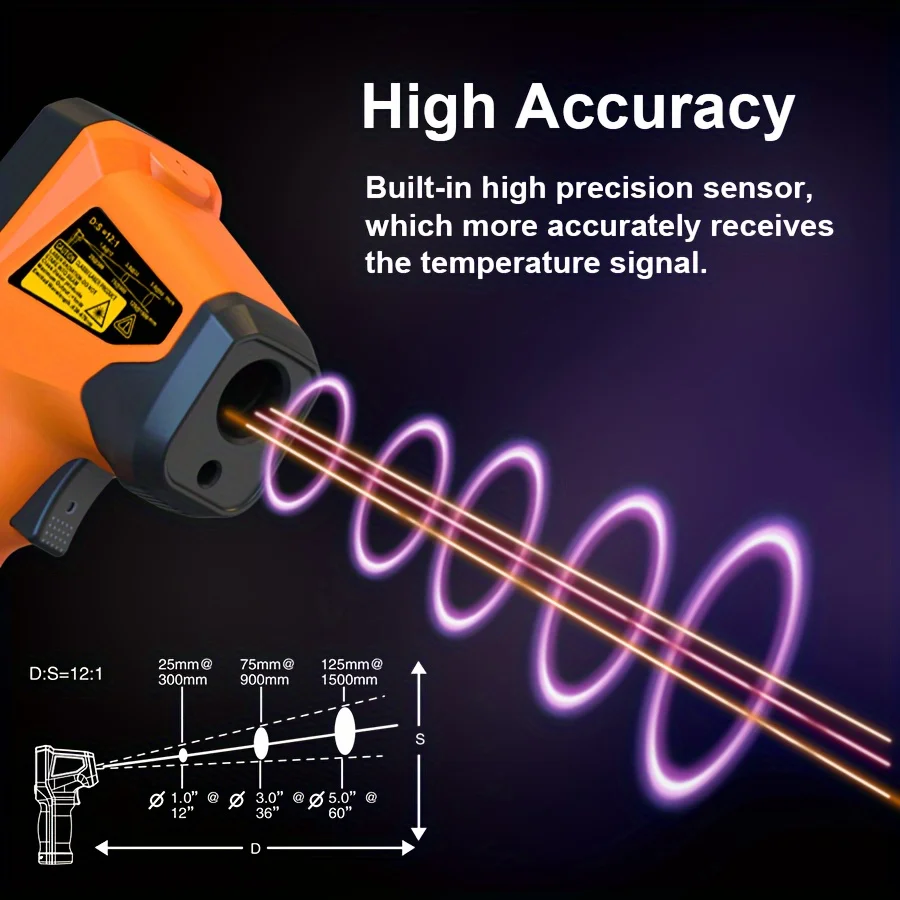 NJTY T600T600A Laser Temperature Gun Infrared Thermometer Sensor Handheld Non-contact IR LCD - Image 5