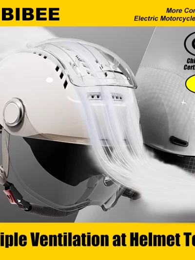 BIBEE Electric Motorcycle Helmet Summer Breathable Electric Bike Open Face Helmet Men Women Dual Lenses