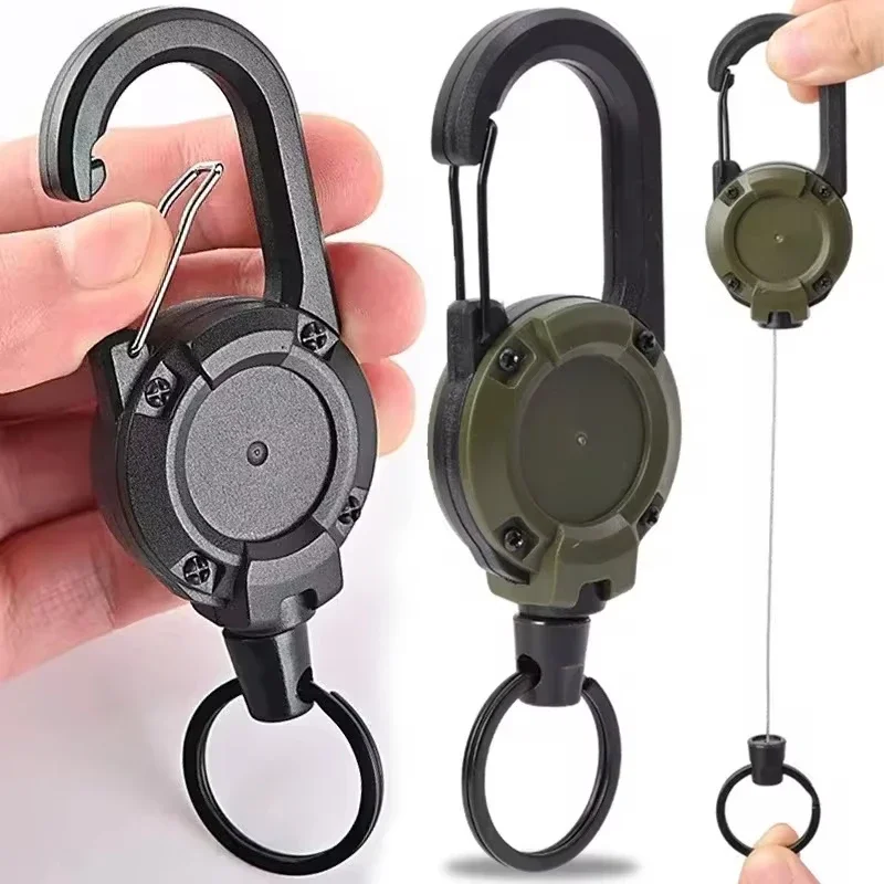 Retractable Heavy Duty Pull Reel Carabiner Strong Steel Wire Rope Buckle Spring Key Ring - Image 2