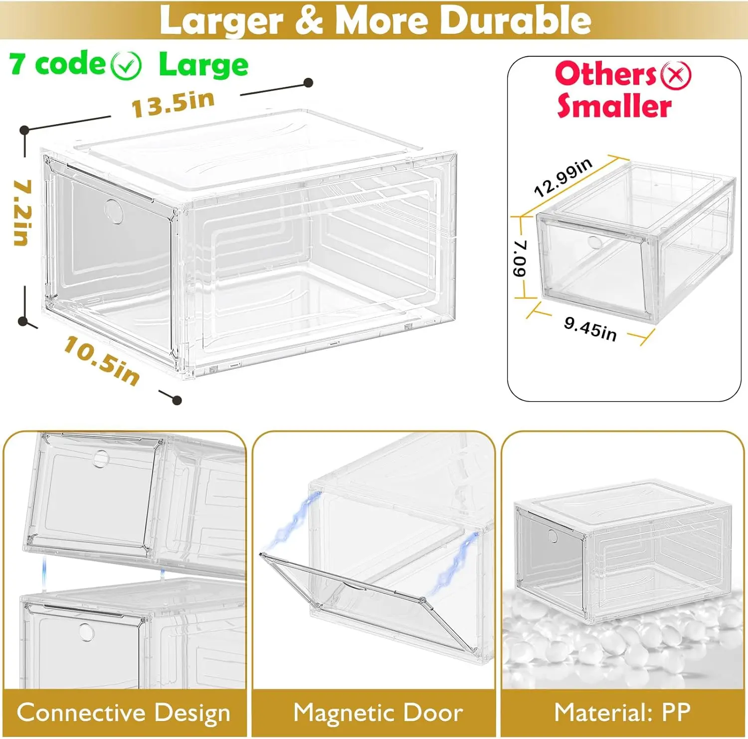 Thicken & Sturdy Clear Shoe Storage Organizer with Magnetic Door,Stackable Boxes for Closet - Image 3