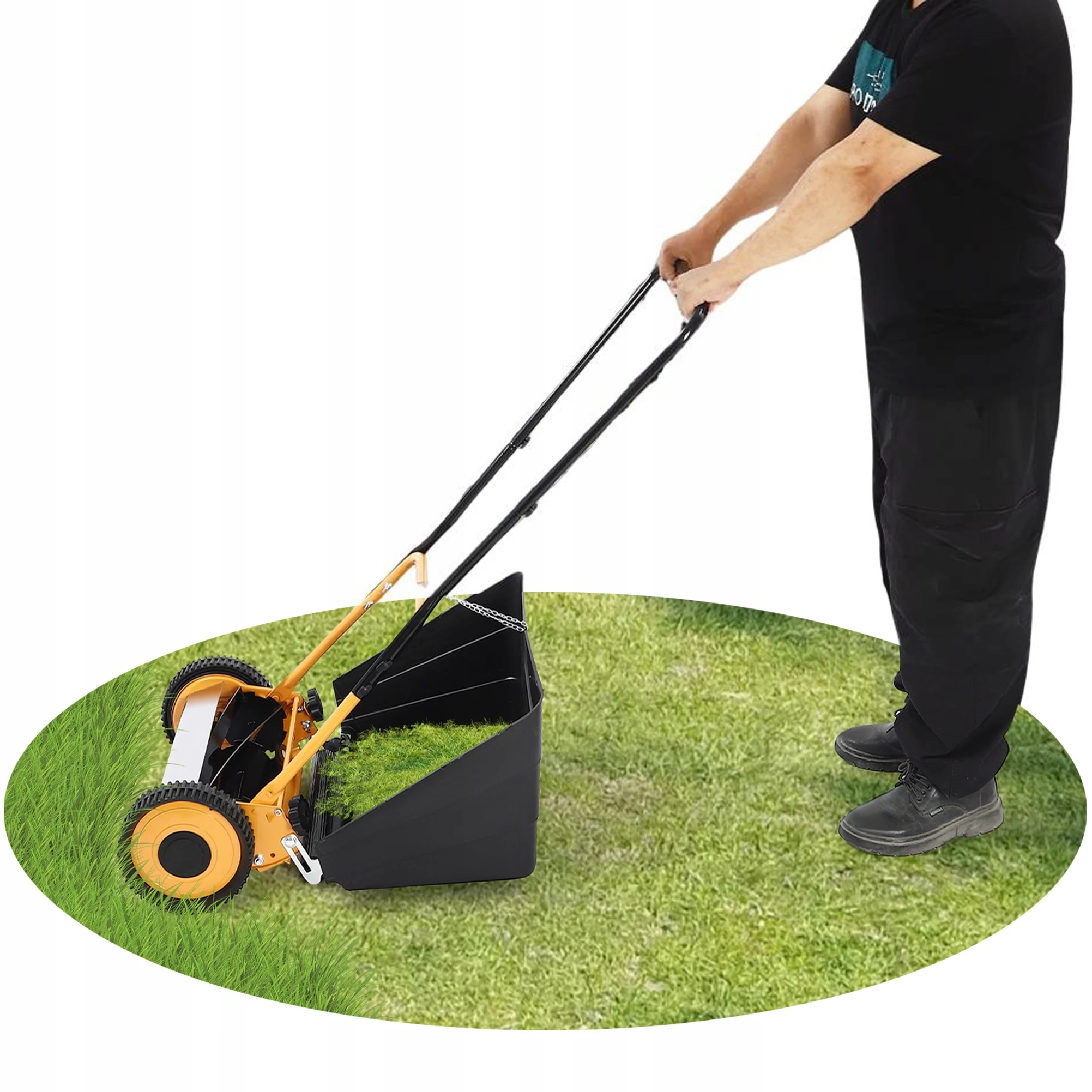 Reel Mower w/Grass Catcher, Push Reel Lawn Mower 14-Inch 4-Blade, Height Adjustable