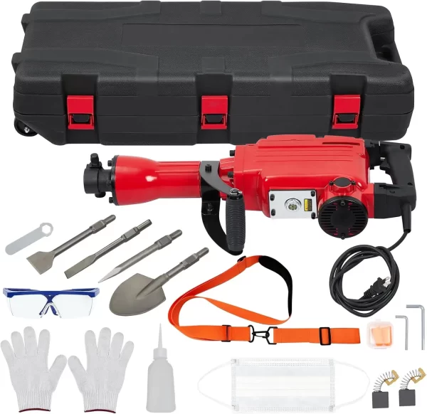 4-Piece Set 65A 2200W Hammer Drill, Electric Demolition Jack Hammer, 2 Chisels, Gloves, Tool Box, Wrench - Image 2