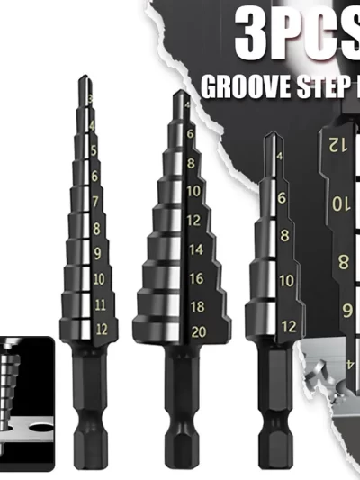 3Pcs HSS Straight Groove Step Drill Bit 3-12mm 4-12mm 4-20mm Nitride Black Hex