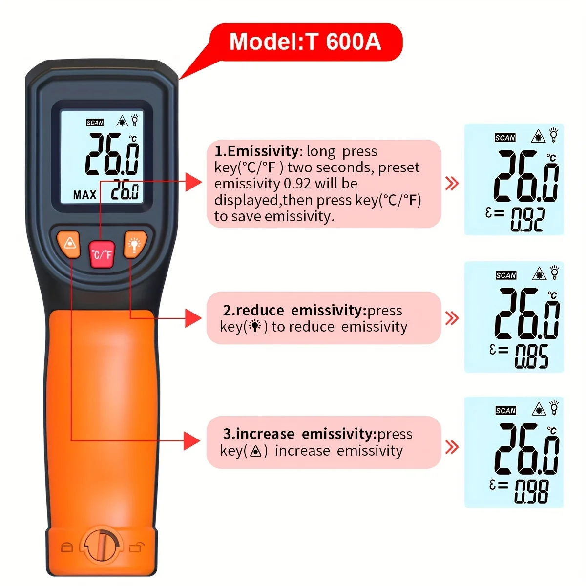 NJTY T600T600A Laser Temperature Gun Infrared Thermometer Sensor Handheld Non-contact IR LCD - Image 13
