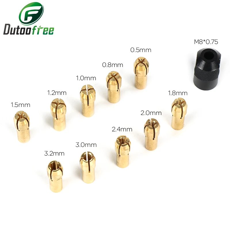 11PCS/lot Mini Drill Brass Collet Chuck for Dremel Rotary Tool 0.5-3.2mm Brass and Nut - Image 3