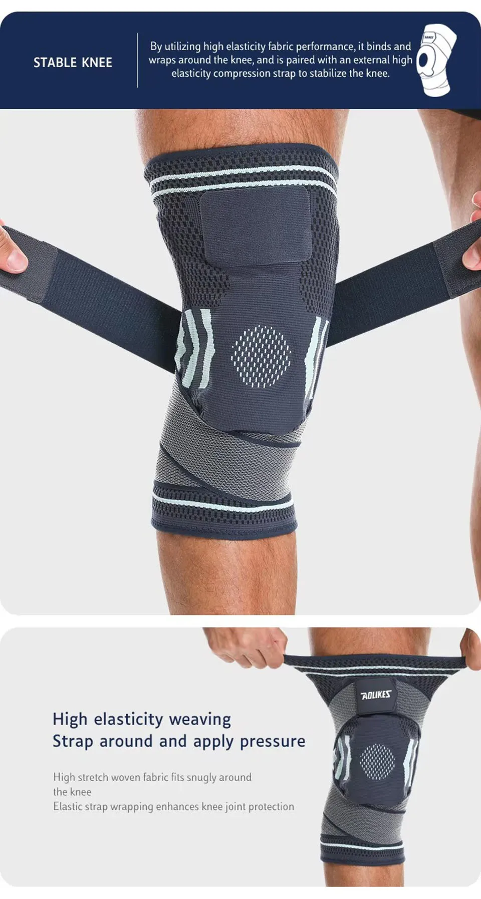 AOLIKES 1PCS Knee Brace Support Straps Knee Compression Sleeves - Image 18