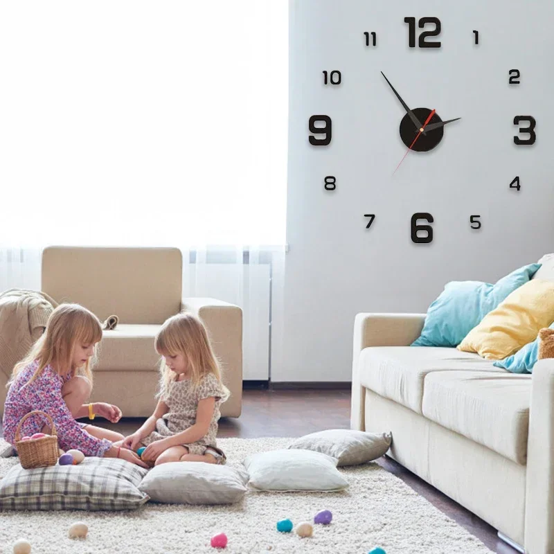 Large Size 3D DIY Silent Wall Clock Black/Gold/Silver Simple Modern Punch-Free Wall Sticker Clock - Image 20