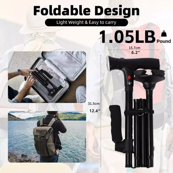 Collapsible Telescopic Folding Cane Elder Cane LED Walking Trusty Sticks Elder Crutches - Image 4