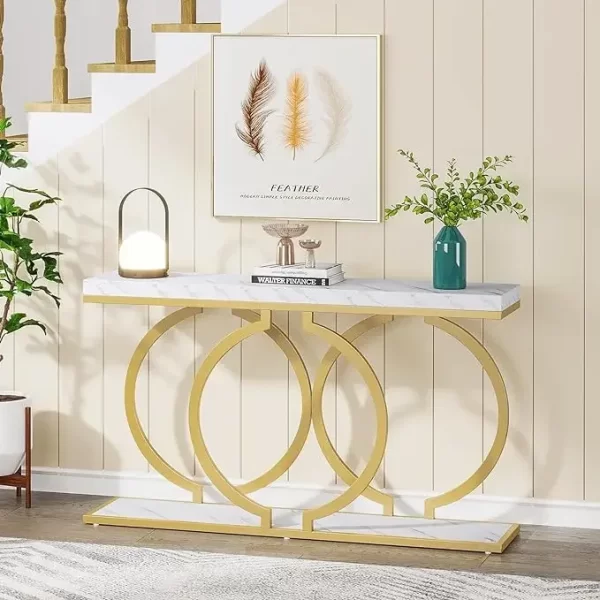Tribesigns Gold Console Table, 55 inch Faux Marble Entryway Table Narrow Long Sofa Table - Image 9