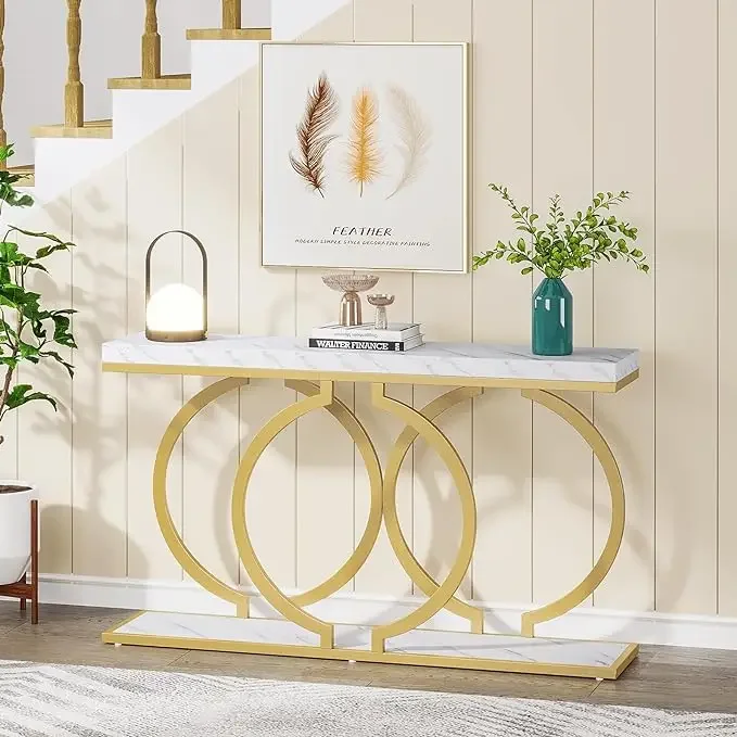Tribesigns Gold Console Table, 55 inch Faux Marble Entryway Table Narrow Long Sofa Table - Image 9