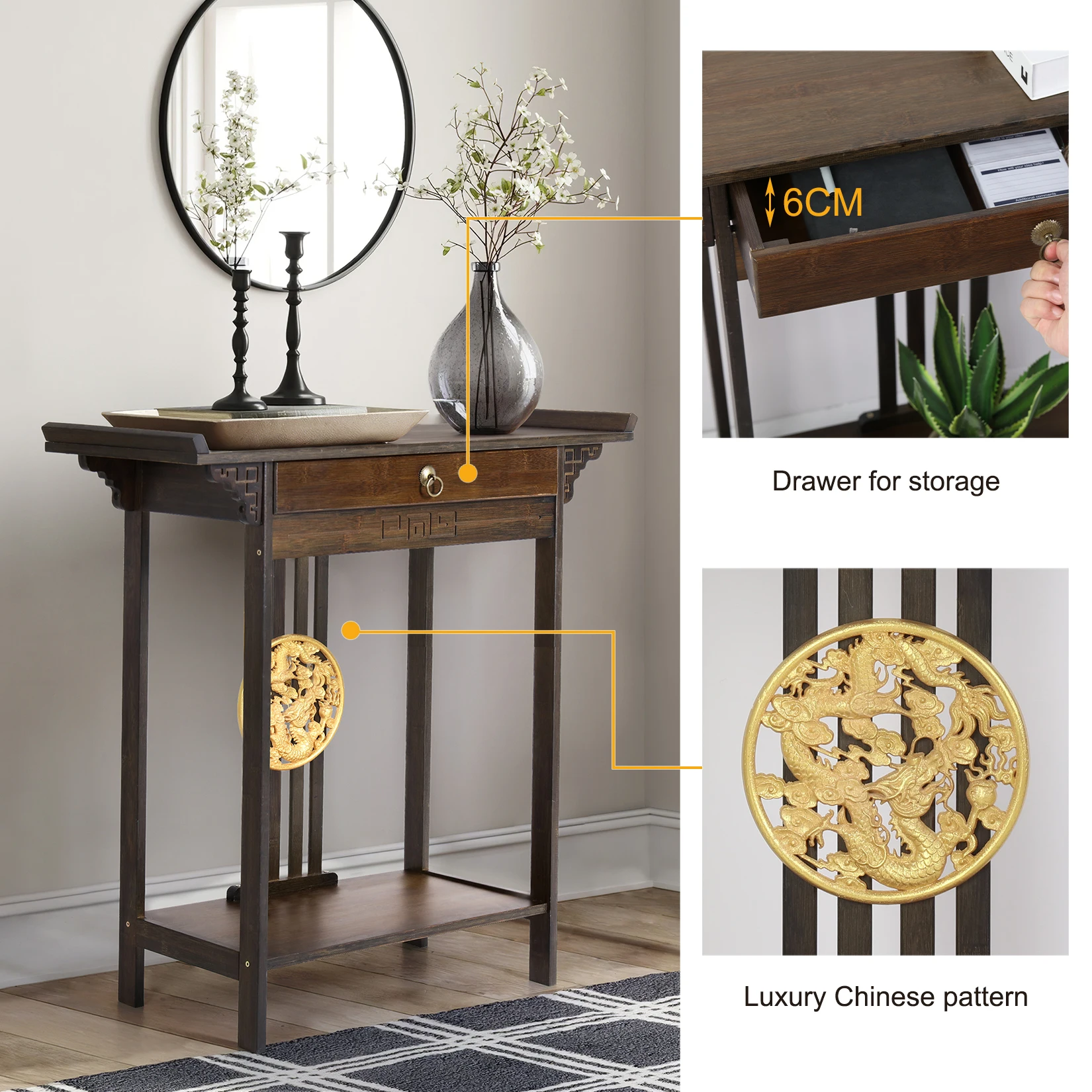 Console Table Chinese Entryway Sofa Side Table Skinny Hallway Table Sofa Table Furniture with Drawer&Shelf - Image 5