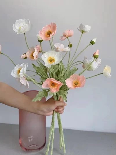 Artificial Flowers Fake Poppy Silk Flowers Long Stem Housewarming