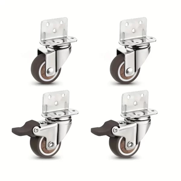 4 Pcs L-Shaped Side Mount Caster Wheels, Soft Rubber Castors Swivel Caster Wheels - Image 2