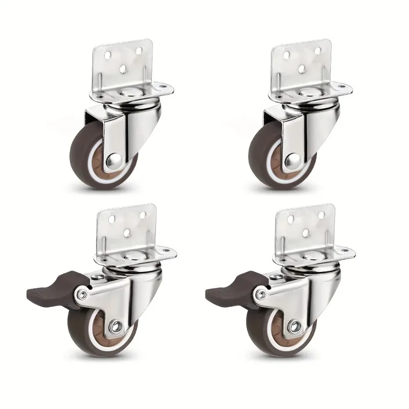 4 Pcs L-Shaped Side Mount Caster Wheels, Soft Rubber Castors Swivel Caster Wheels - Image 2