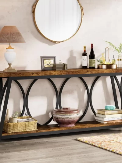 70.9 inch Long Console Table,Sofa Table Behind Couch with 2 Tier Storage Shelf, Entryway Hallway Accent Table