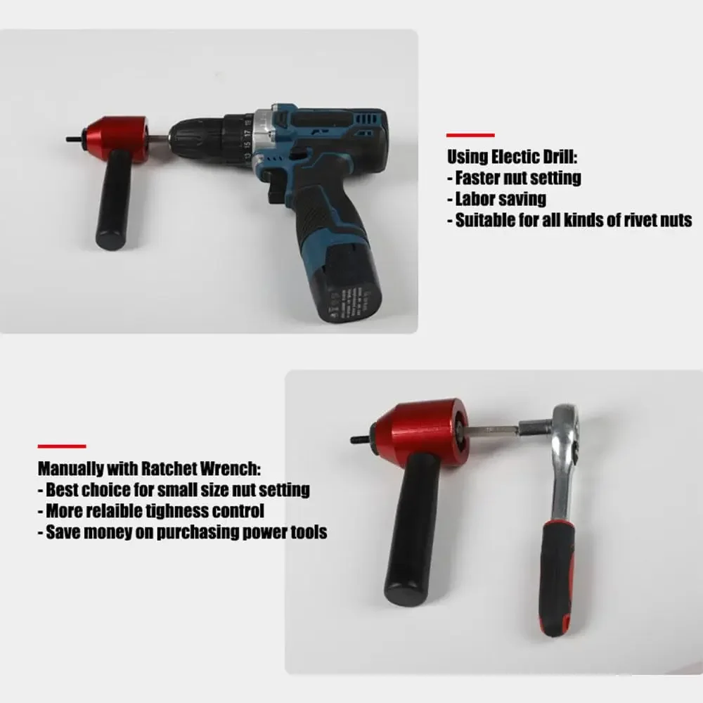 26Pcs Rivet Nut Drill Adaptor M3 M4 M5 M6 M8 Metric Mandrel Rivet Nut Thread Insert Aluminum Drill Attachment Tool Set - Image 5