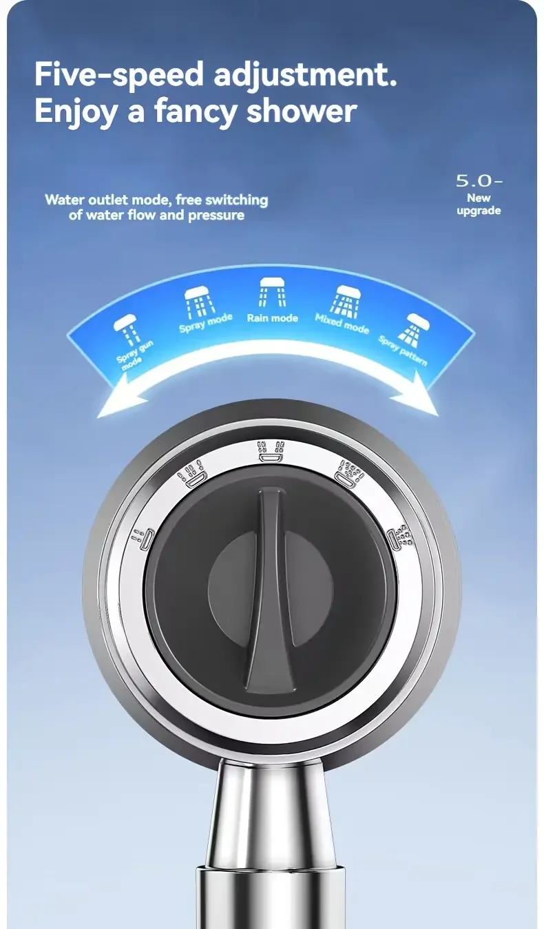 New High Pressure Water Saving Filter Shower Head 5 Modes Handheld Shower Head - Image 21