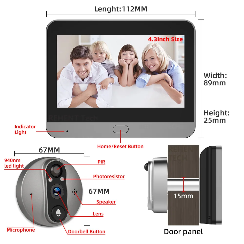 3MP Smart Life Tuya 1080P WiFi Door Bell Eye Peephole Camera 5000mAh Battery PIR Motion Detector IR Alexa Google Digital Viewer - Image 7