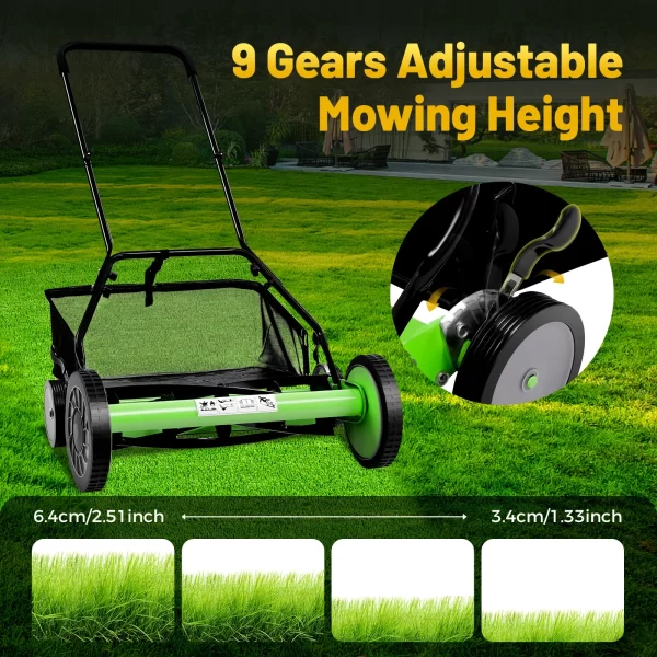 Walk-Behind Lawn Mower with 65 Manganese Steel Blades, Adjustable Height, Quiet Operation