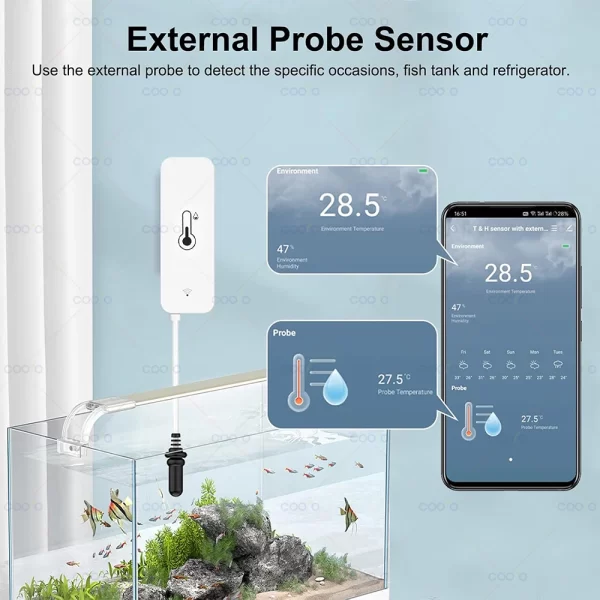 Tuya WiFi Temperature Humidity Sensor with External Probe Wireless Thermometer App Monitor for Freezer, Refrigerator, Fish Tank - Image 3
