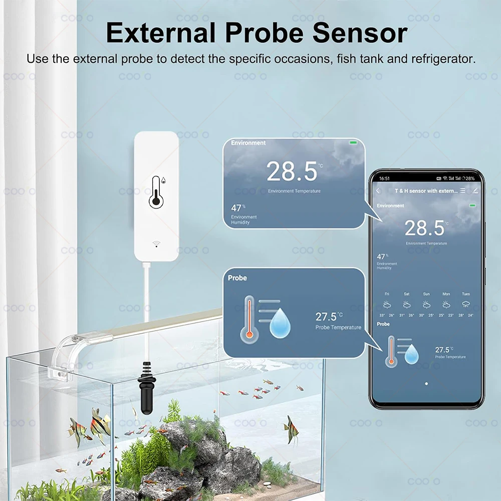 Tuya WiFi Temperature Humidity Sensor with External Probe Wireless Thermometer App Monitor for Freezer, Refrigerator, Fish Tank - Image 3