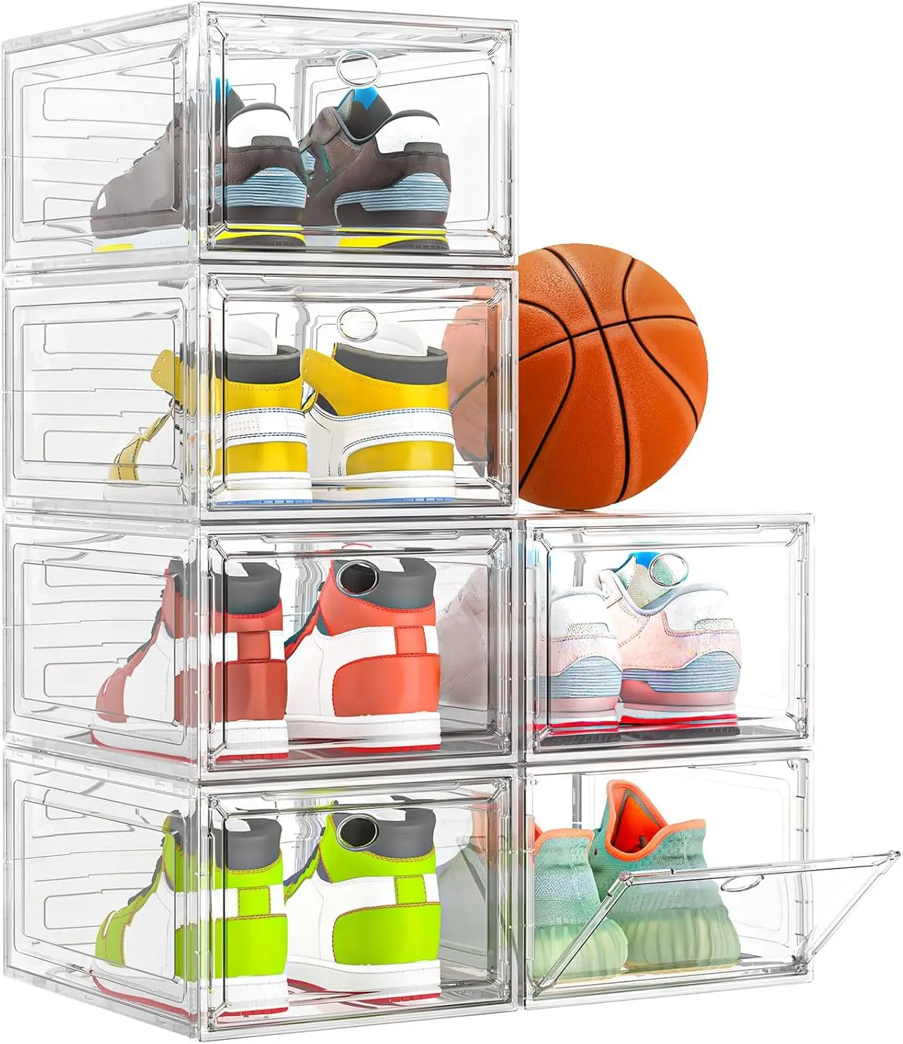 Thicken & Sturdy Clear Shoe Storage Organizer with Magnetic Door,Stackable Boxes for Closet