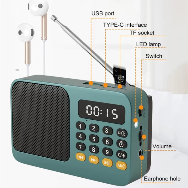Portable Radio Music Player Handheld Rechargeable Digital FM USB TF MP3 Player Speaker - Image 18