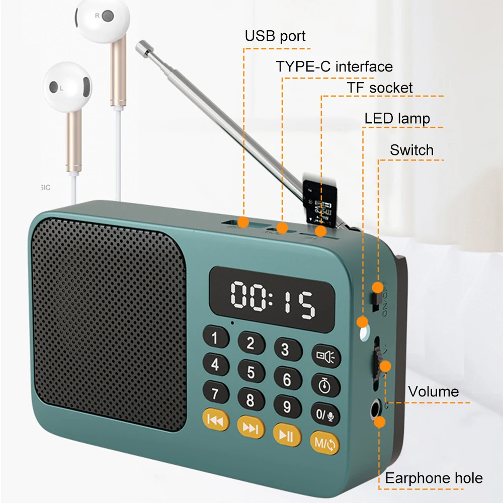 Portable Radio Music Player Handheld Rechargeable Digital FM USB TF MP3 Player Speaker - Image 18
